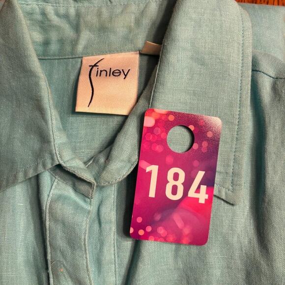 Finley 100% Linen Blue Sleeveless Shift Midi Dress Size S Layered Made in USA - Picture 10 of 10